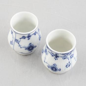 Two 'Blue Fluted' / 'Musselmalet rifflet' porcelain mustard pots, Royal Copenhagen, model 358 and 715, 1898-1923.