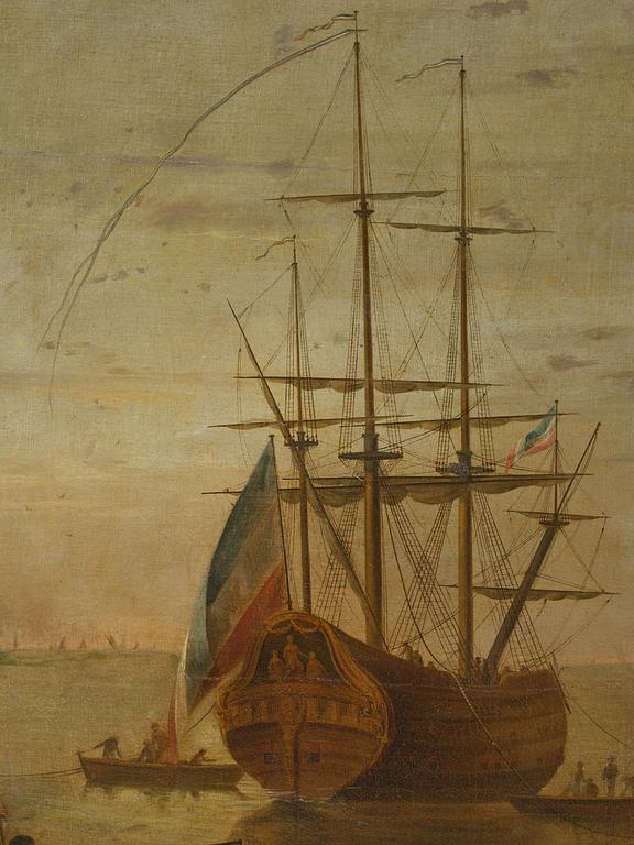 Claude Joseph Vernet, hans efterföljd, Hamnscen med båtar och figurer.