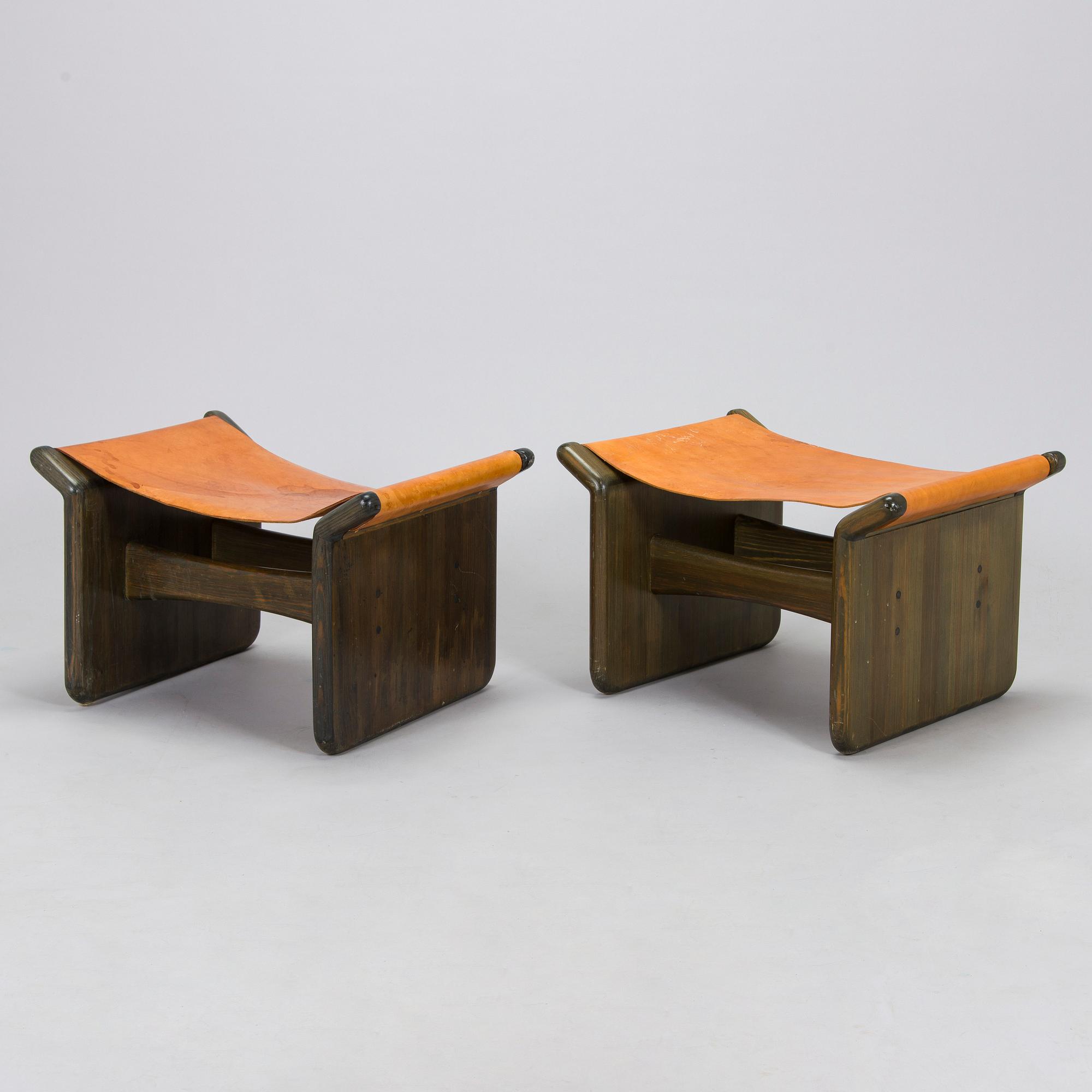 Tapio Wirkkala, a pair of stools made to order  for the Finnish Glass Museum manufactured by  Reino Huotari 1981.