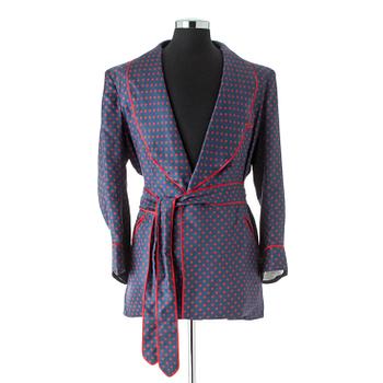 SULKA, a blue and red silk polka dotted dressing gown, 1980s.