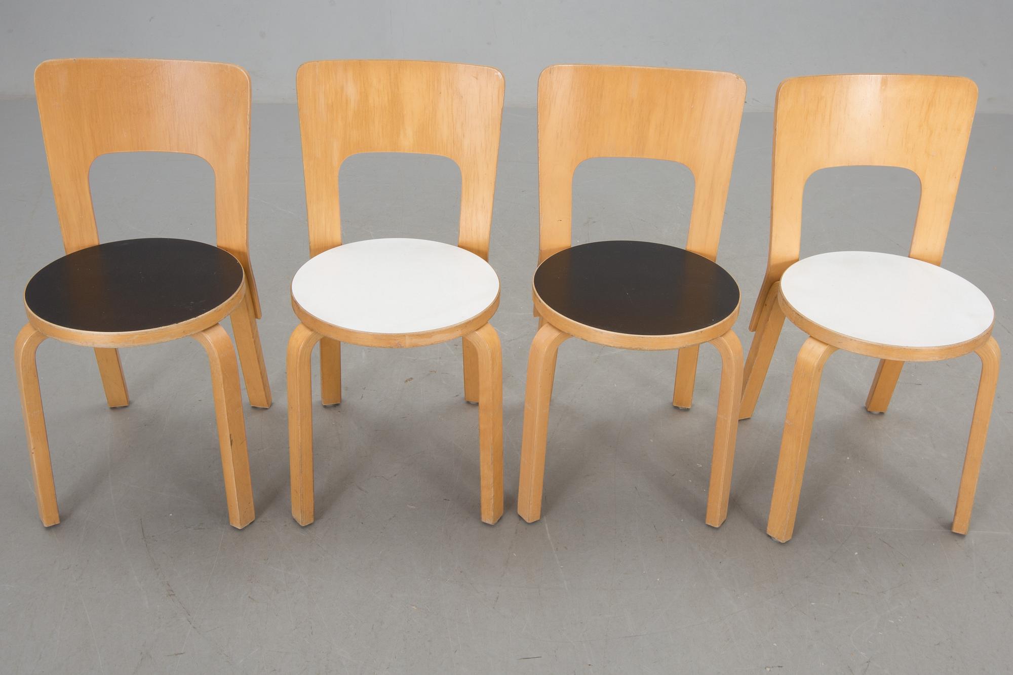 STOLAR, 4 st, Alvar Aalto, modell 66, 1900-talets andra hälft.