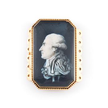 306. Miniatureportrait dated 1788 in gold lock for necklaces, 14 K gold. Probably France.