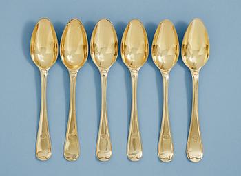 A set of six Swedish 18th century silver-gilt dessert spoons, makers mark of Pehr Zethelius, Stockholm 1783,