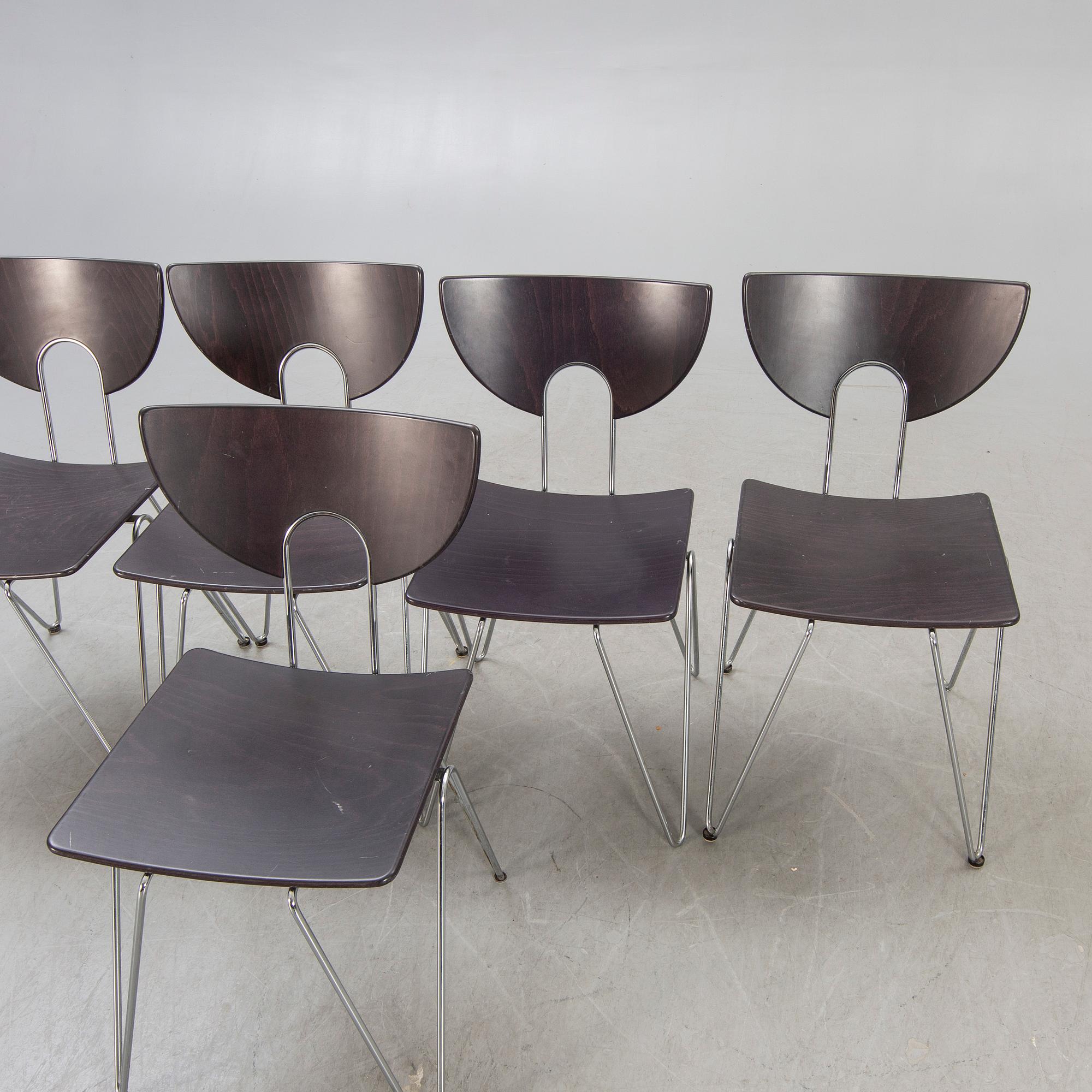 Walter Leeman, a set of five Mikado chairs for Kusch Co Germany 1979.