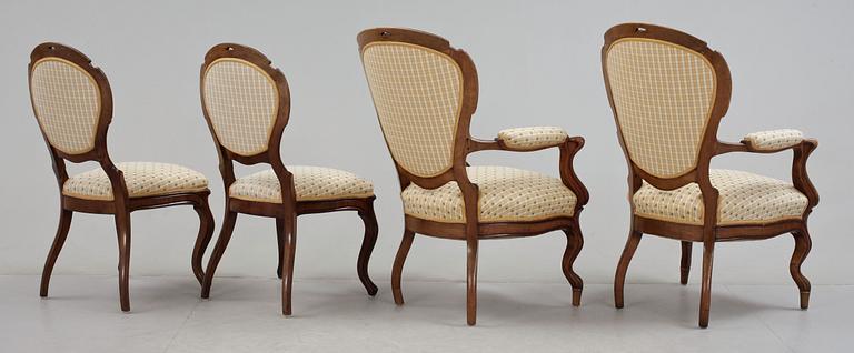 STOLAR samt KARMSTOLAR, 2 + 2, nyrokoko, 1800-talets slut.