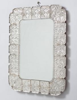 Carl Fagerlund, a Swedish Modern cast glass framed mirror, Orrefors ca 1940-50's.