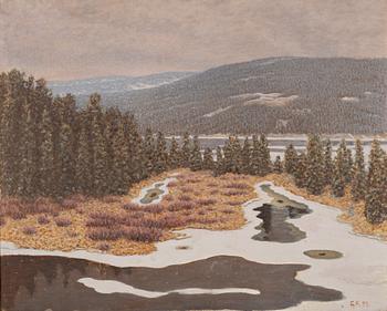 Gustaf Fjaestad, A Winter landscape from Värmland.