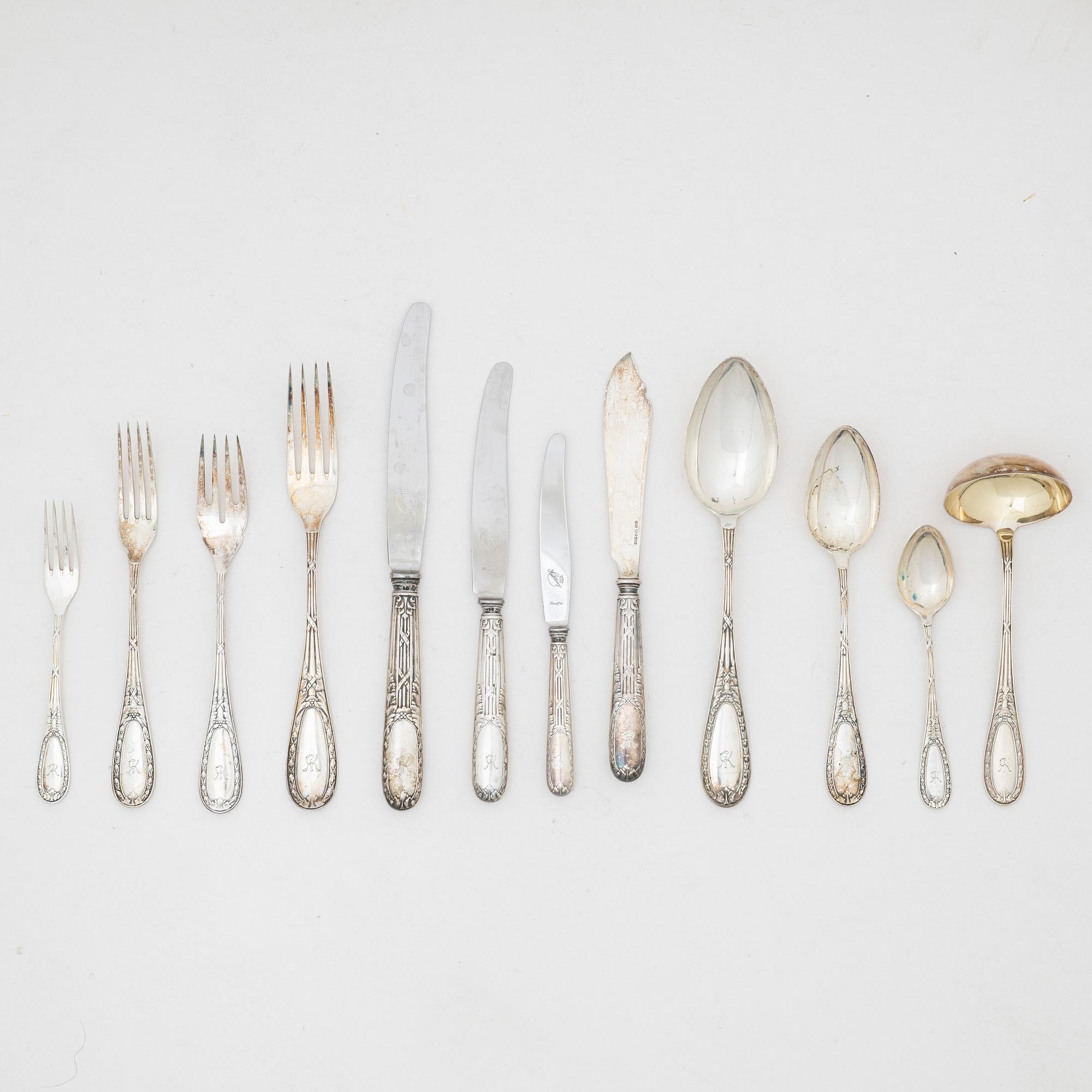An 89-piece "Louis XVI" silver flat ware set, C.G.Hallberg, 1930-1938.