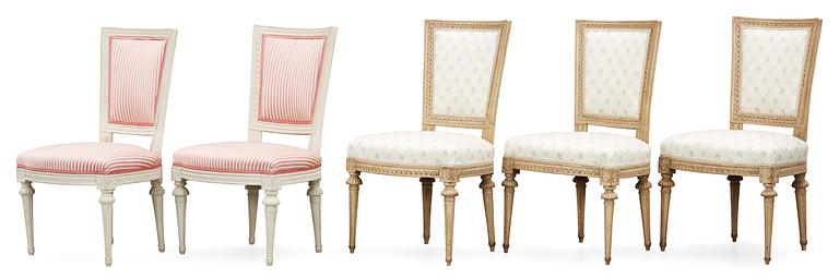 Three Gustavian 18th Century chairs, by J. Ruste.
