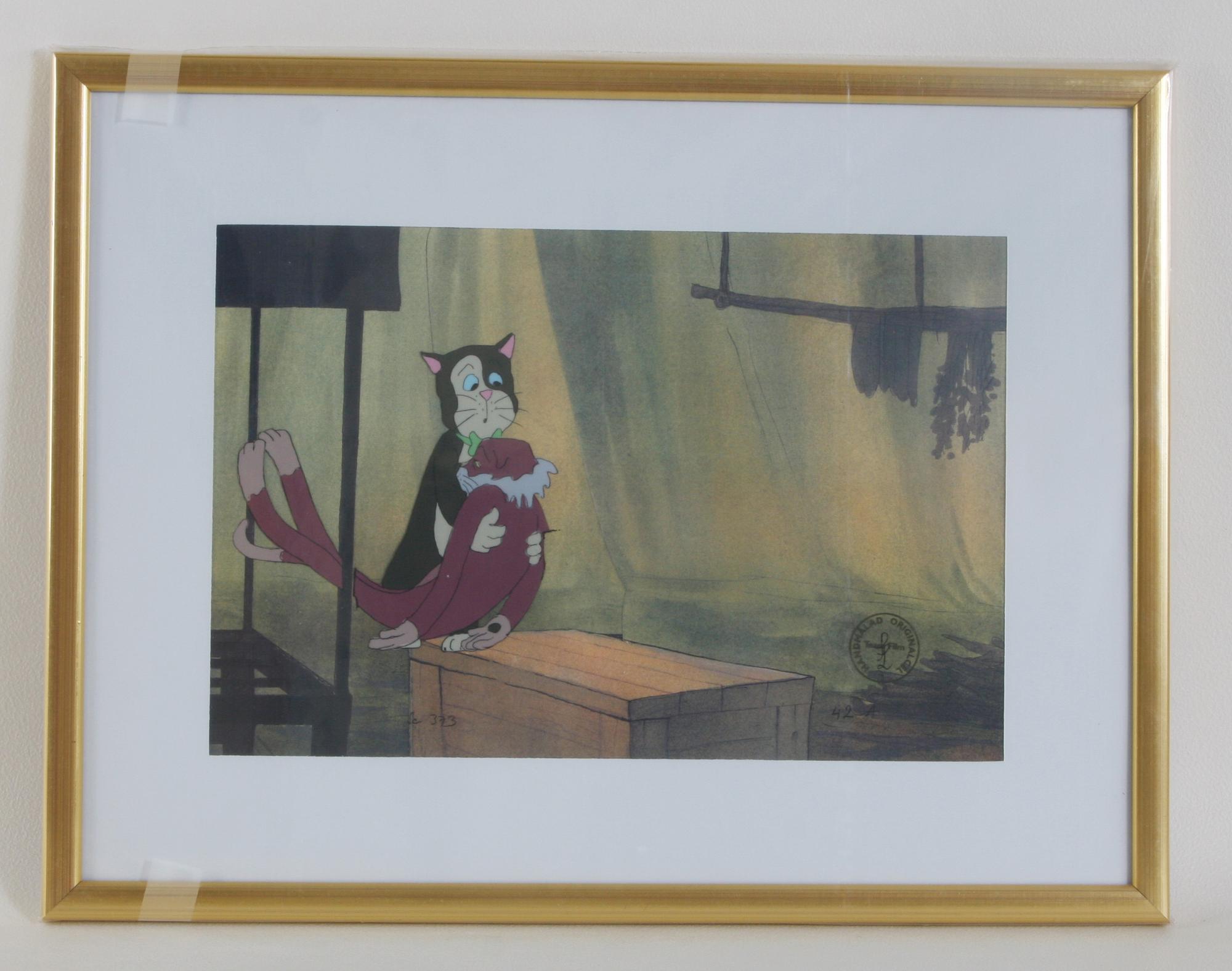 ORIGINALCEL, 4 st, ur "Pelle Svanslös", blandteknik, Team Film, sign SL.