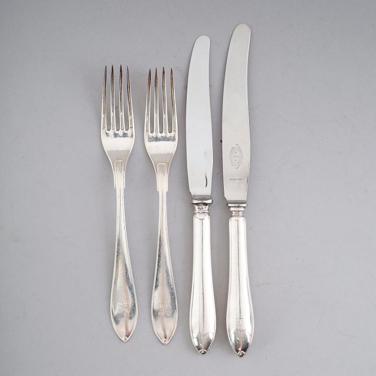 BESTICK, 20 delar, silver, GAB, Stockholm 1920-tal. Total vikt med stålblad ca 1000 gram.