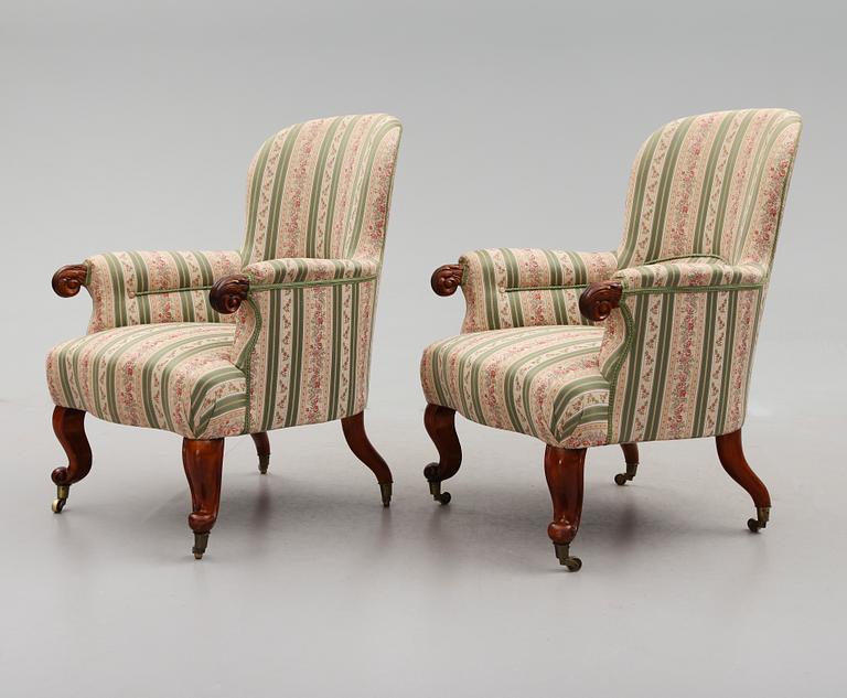 FÅTÖLJER, 1 par, 1800-talets slut.