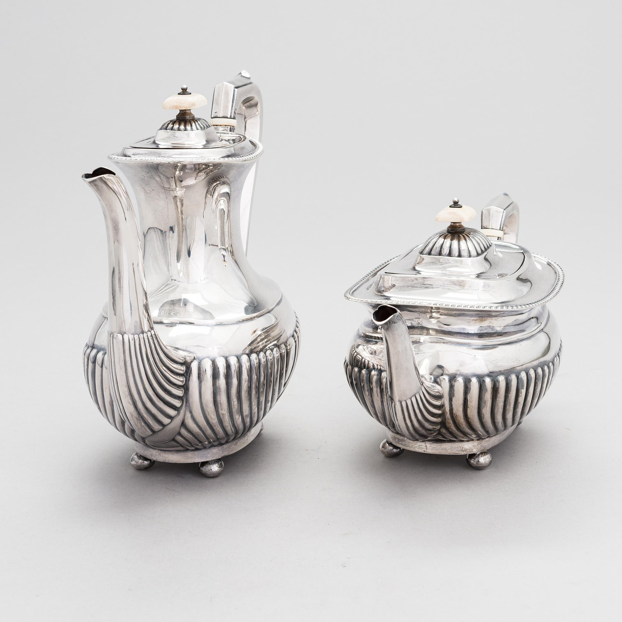 Kahvi- ja teekalusto, 5 osaa, sterlinghopeaa, Emile Viner, Viner's Ltd, Sheffield Englanti 1957.