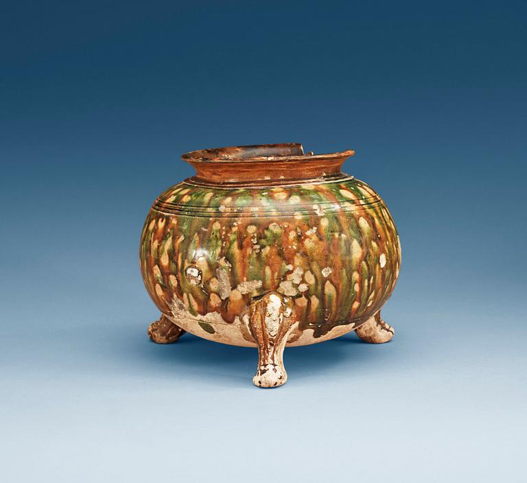 A sancai glazed tripod censer, Tang dynasty (618-907).