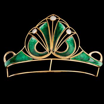 1299. A green enamel Art Nouveau tiara.