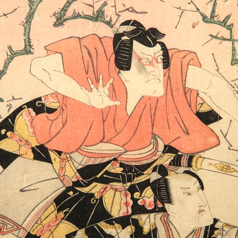 Utagawa Kunisada (Toyokuni III), Kabuki, skådespelarporträtt två stycken.