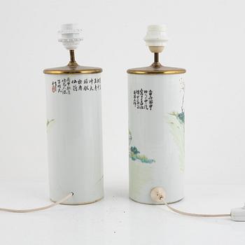 Brush pots converted to table lamps, China, circa 1900.