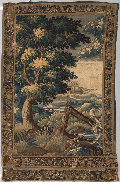 VÄVD TAPET. Gobelängteknik. Verdure. 282 x 167 cm. Flandern omkring 1700.