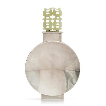 572. Inga Lagervall Ringbom, a sterling silver and nephrite bottle with lid, Stockholm 1978.