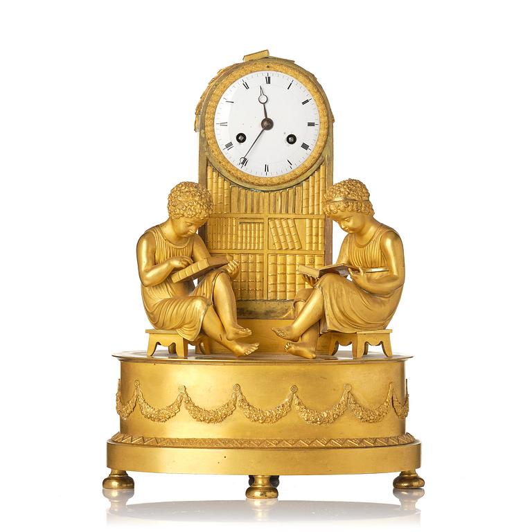 A French Empire ormolu mantel clock, early 19th century.