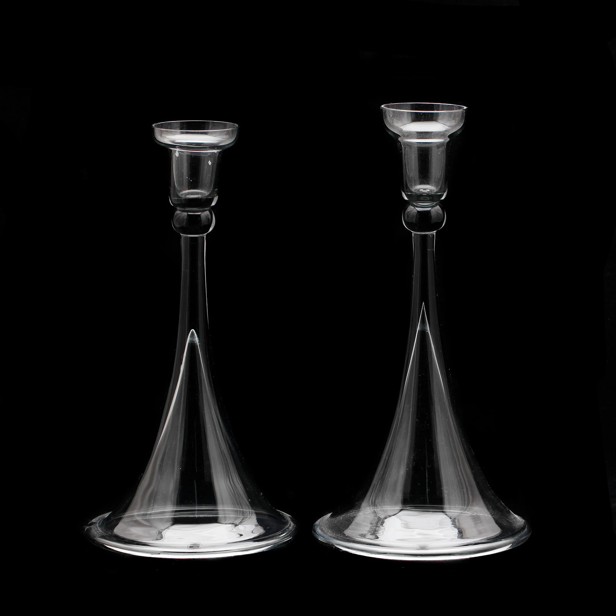 LJUSSTAKAR, ett par, glas, Nils Landberg, Orrefors.