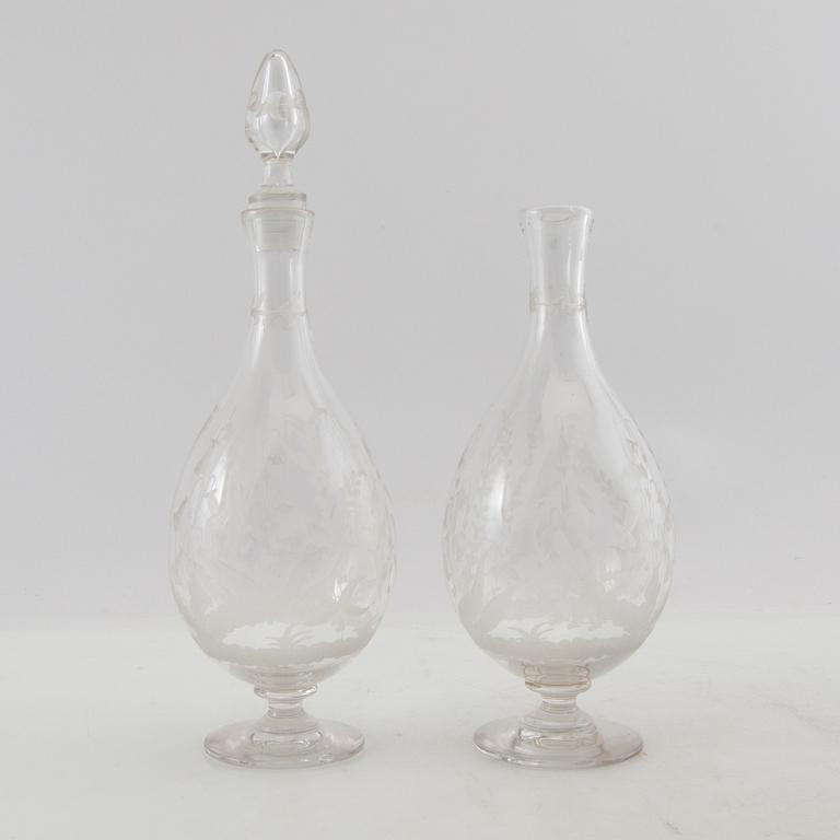 Simon Gate, wine glasses 15 pcs and decanters 2 pcs first half of the 20th century.