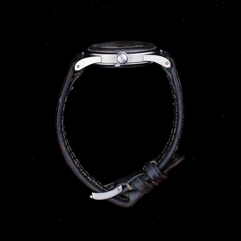 ARMBANDSUR, Omega Automatic, stål, läderarmband. 1900-talets mitt.