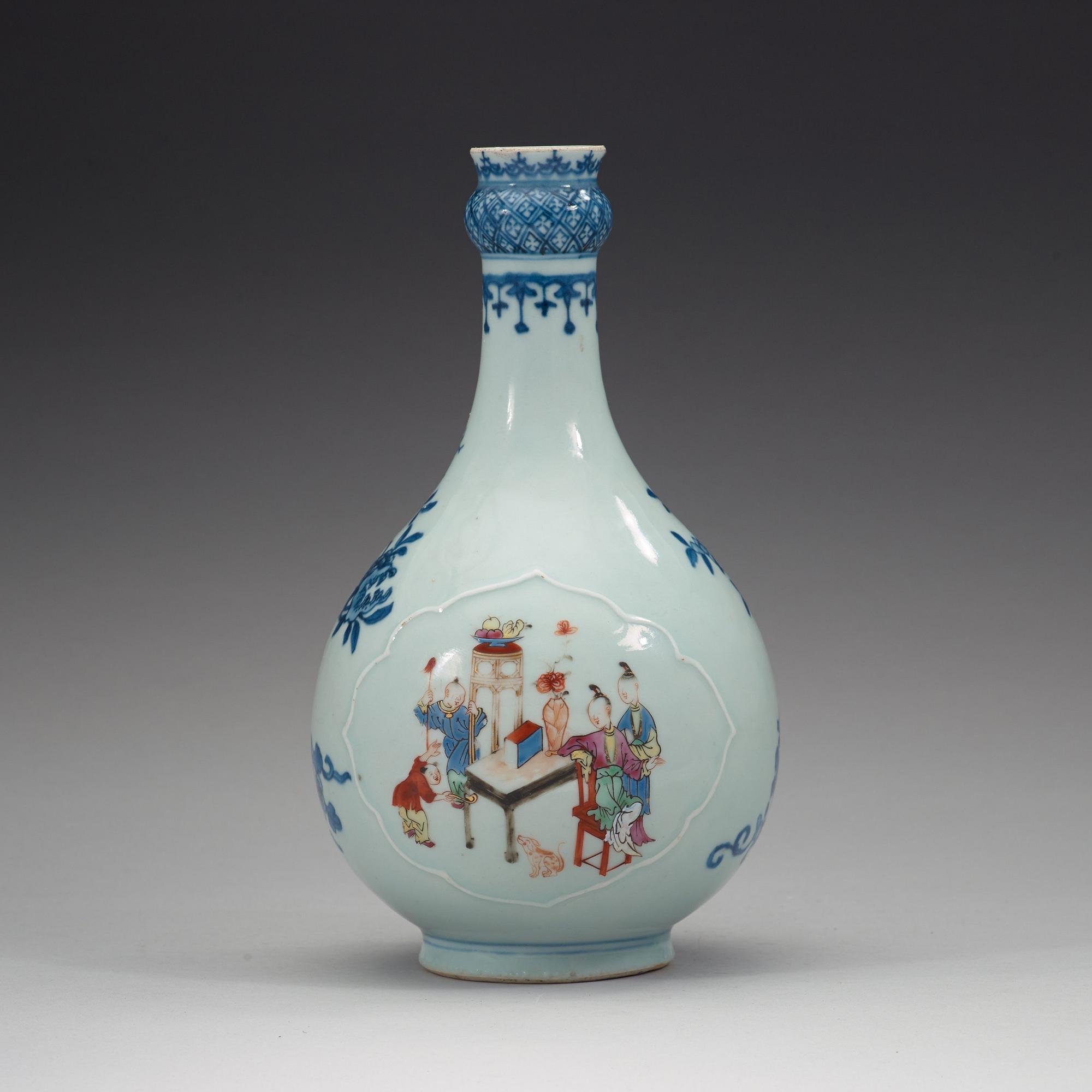 A blue and white and famille rose vase, Qing dynasty Qianlong (1736-95).