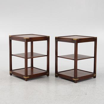 A pair of mahogany  side tables with brass corners, 20th Century.