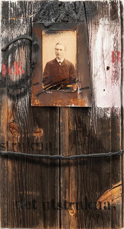 Dan Nygårds, collage on wood signed and ddated 93.