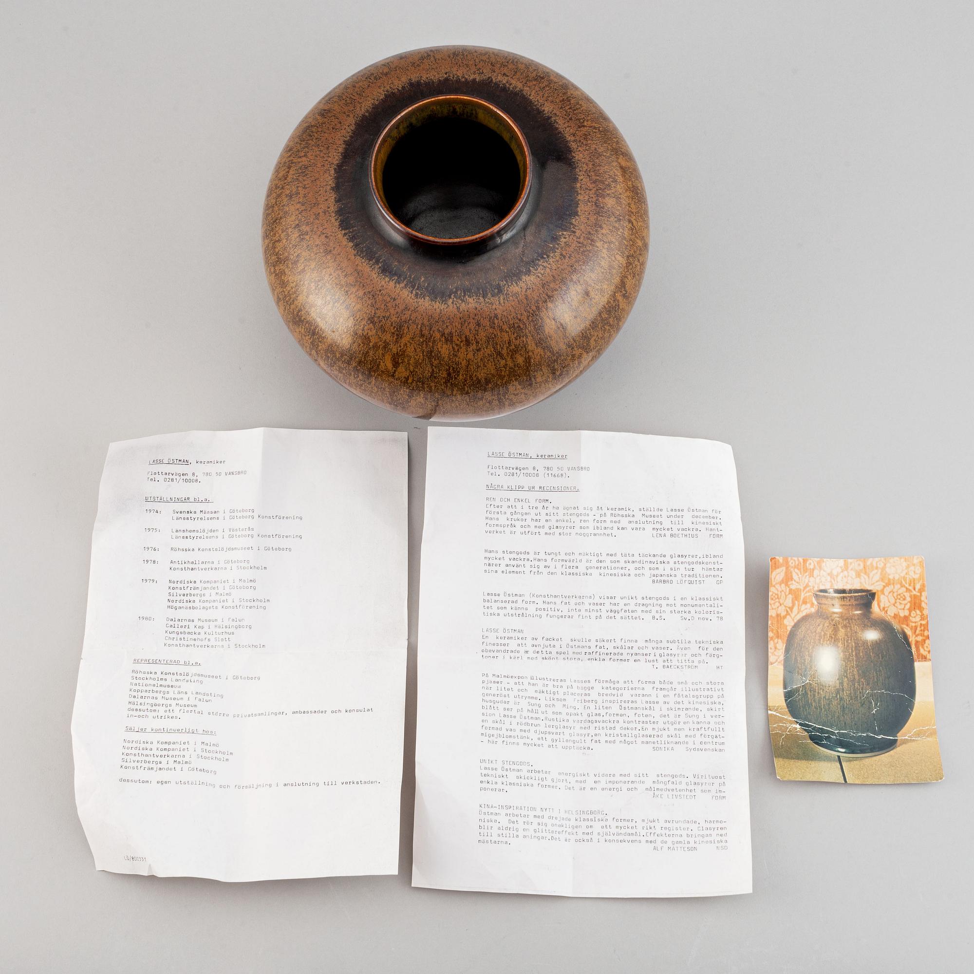 Lasse Östman, a stoneware vase, signed.