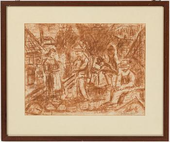 JOHANNES RIAN, teckning, rödkrita, signerad Joh Rian, daterad 1940 (?).
