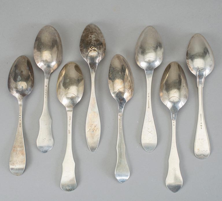SKEDAR, 8st, silver, bla Johan Lindbom, Visby, 1796. Vikt ca 340g.