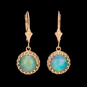 56. A pair of Ethiopian opal earrings. Total carat weight 3.70 cts.