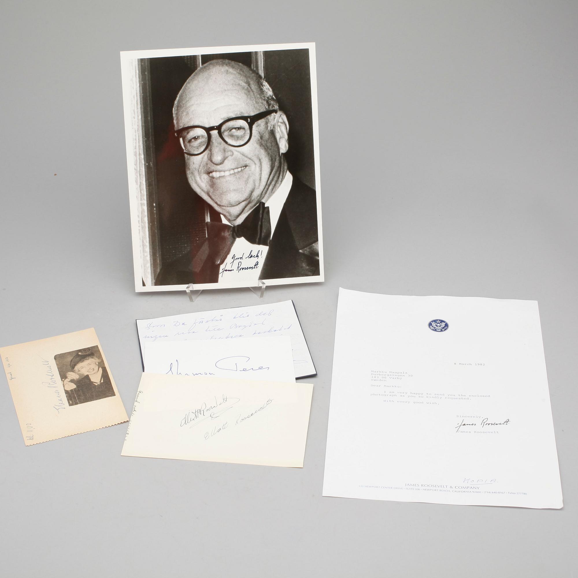 AUTOGRAFER AV POLITIKER, 5 st, bla familjen Roosevelt, egenhändiga.