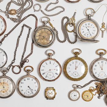 Collection of pocket watches, 63 pieces, "No reserve", various materials.