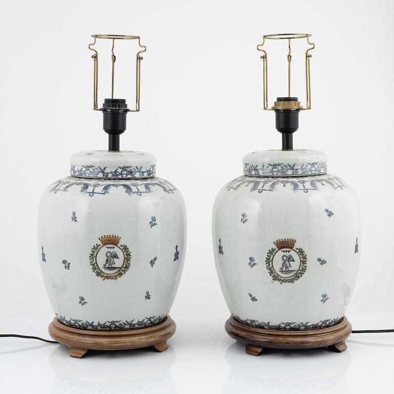 A pair of ceramic table lights, modern manufacturing.