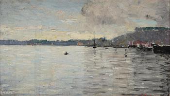 581. Axel Lindman, Utsikt från Stockholms ström mot Fåfängan.