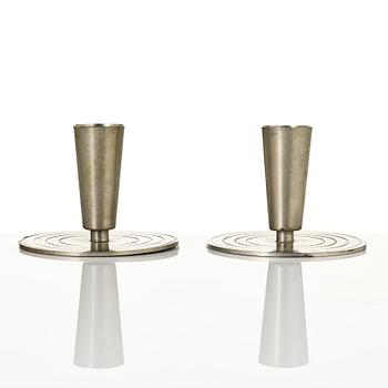 Ystad-Metall, a pair of candlesticks and a tray, 1938-42.