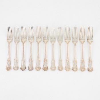 Twelve silver forks, model 'Engelsk Snäck', by Carl Tengstedt, Gothenburg, Sweden, 1856.