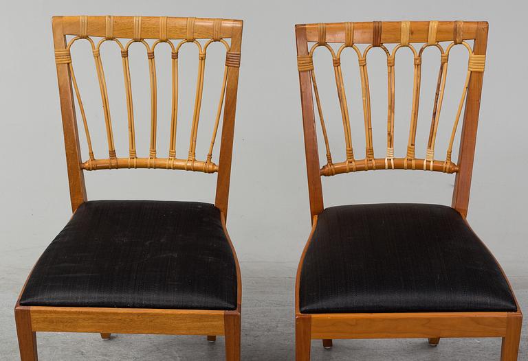 A set of six mahogany and rattan dining chairs, Josef Frank, , model 1165, Svenskt Tenn, Stockholm.