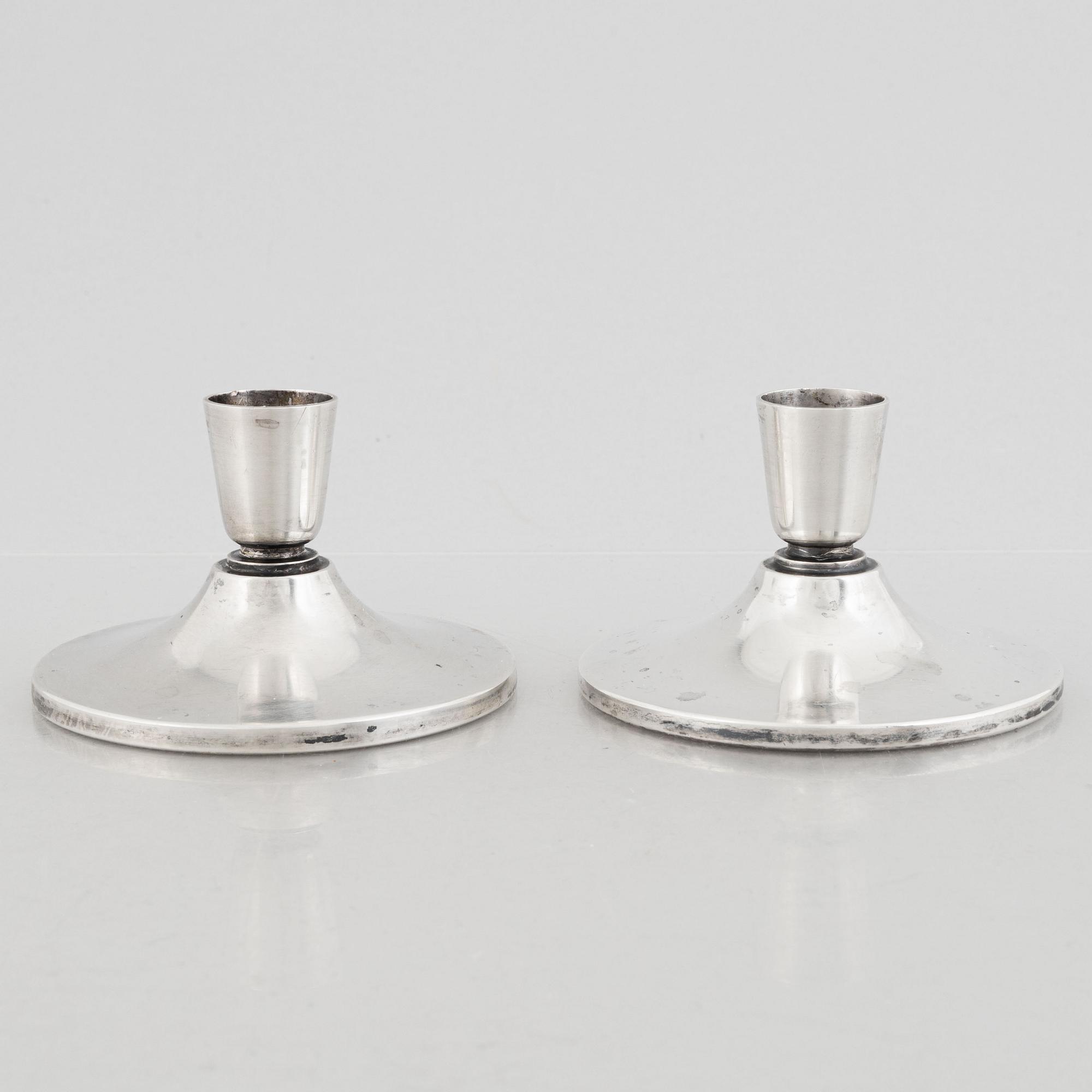 A pair of Swedish silver candlesticks, marks of Atelier Borgila, Stockholm 1963.