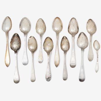 Sixteen silver spoons and seven teaspoons, Sweden, 19th and 20th century.
