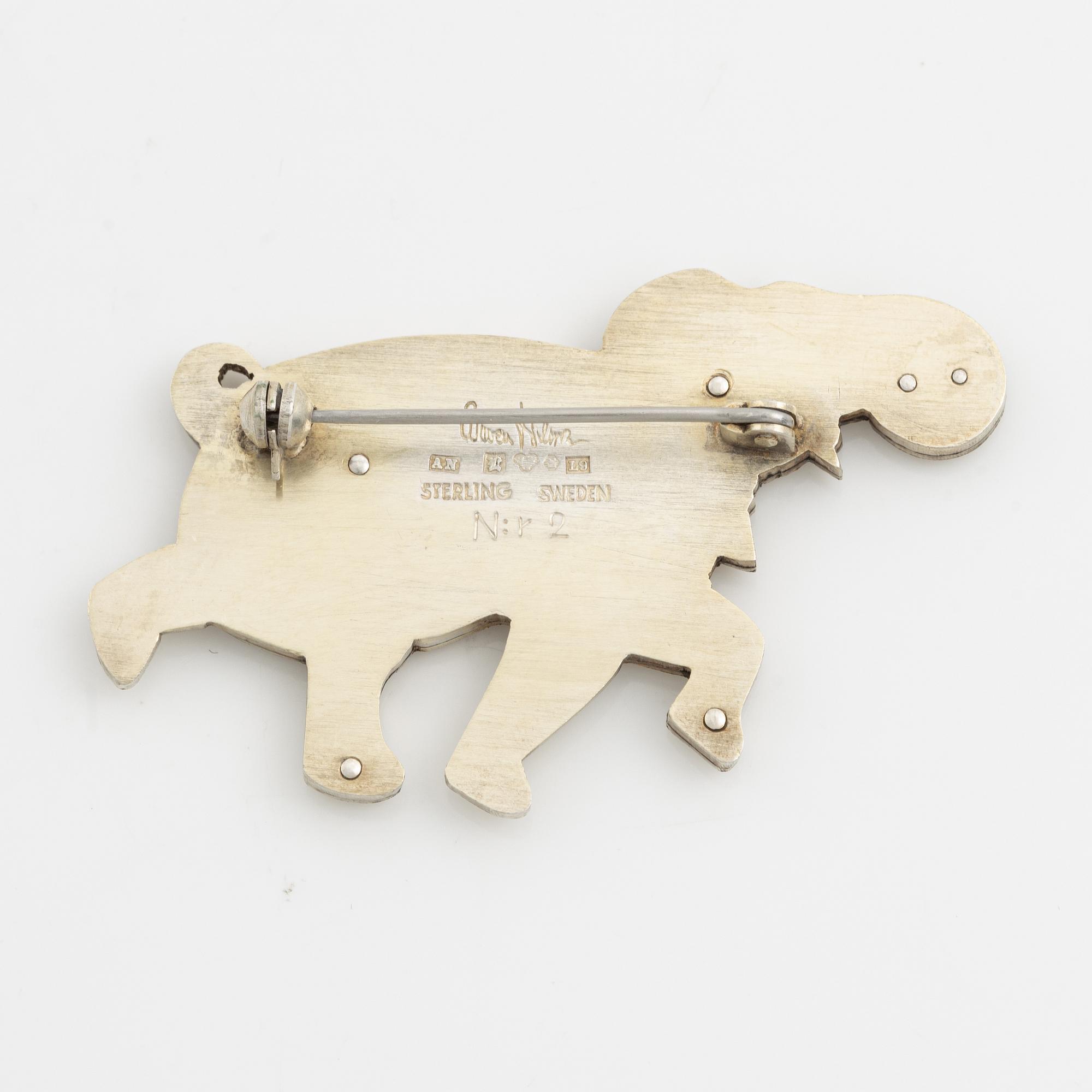 Wiwen Nilsson, brosch sterlingsilver i form av en elefant,  Lund 1961.
