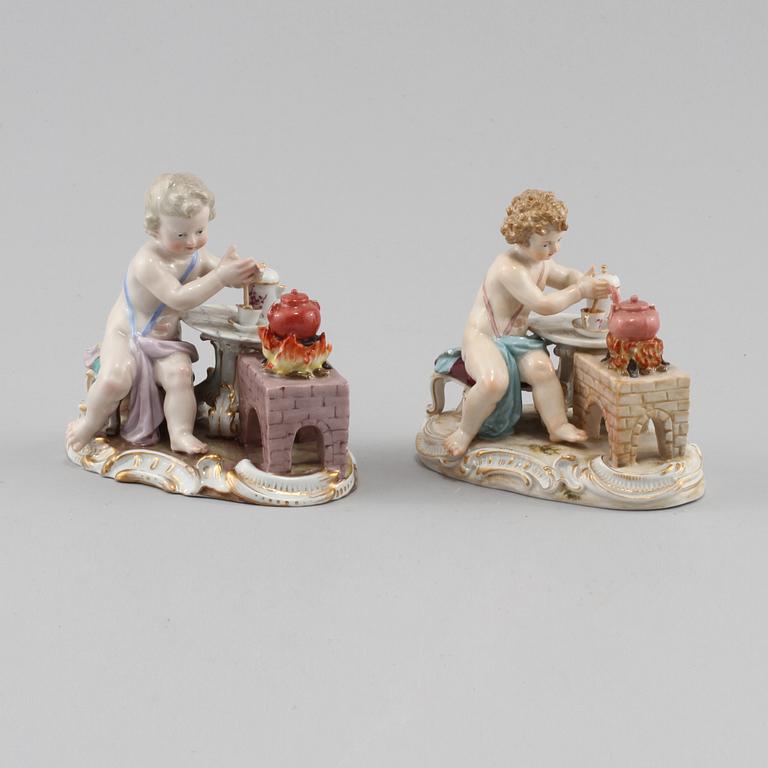 FIGURINER, 2 st, porslin,  Meissen, 1900-tal.