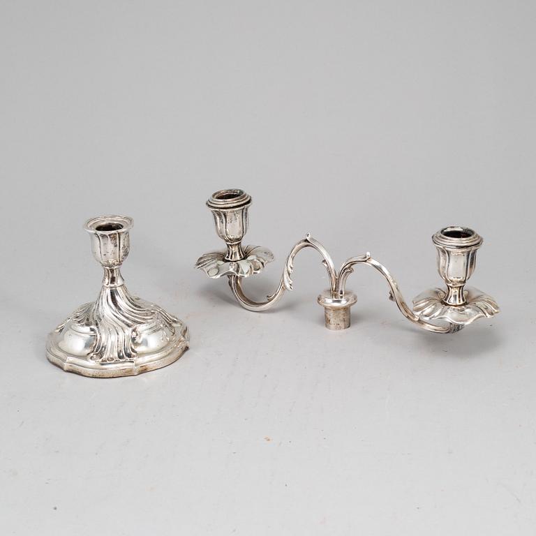 A rococo style silver candelabra, marked CG Hallberg, Stockholm 1928.