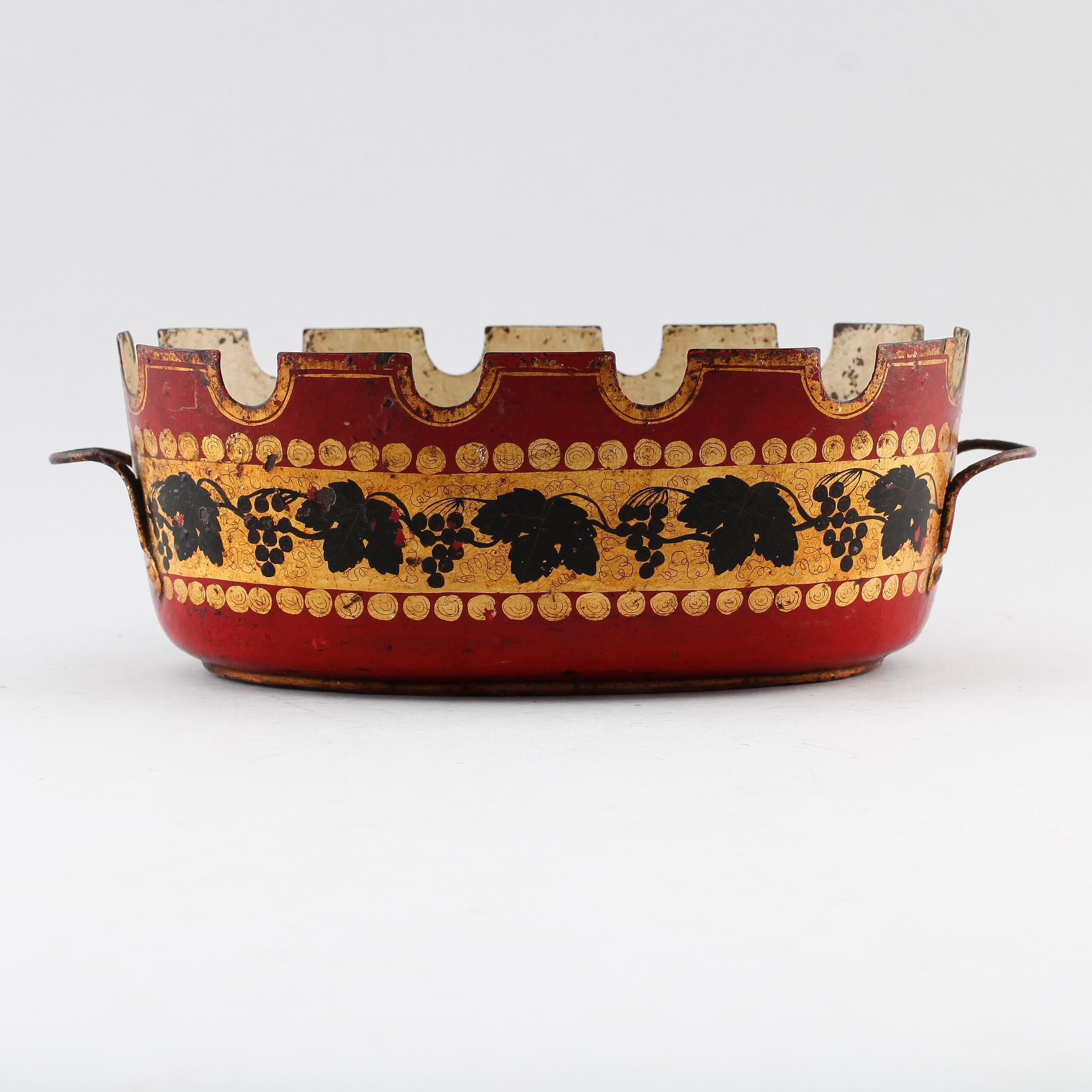 GLASSKÖLJARE, empire, målad plåt, tidigt 1800-tal.