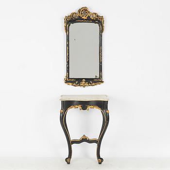 A Rococo revival mirror and a console table, second half of the 20th Century.