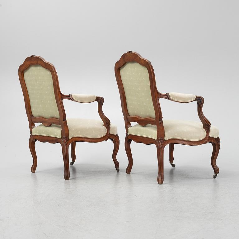 Pair of armchairs, Louis XV style, 20th century.
