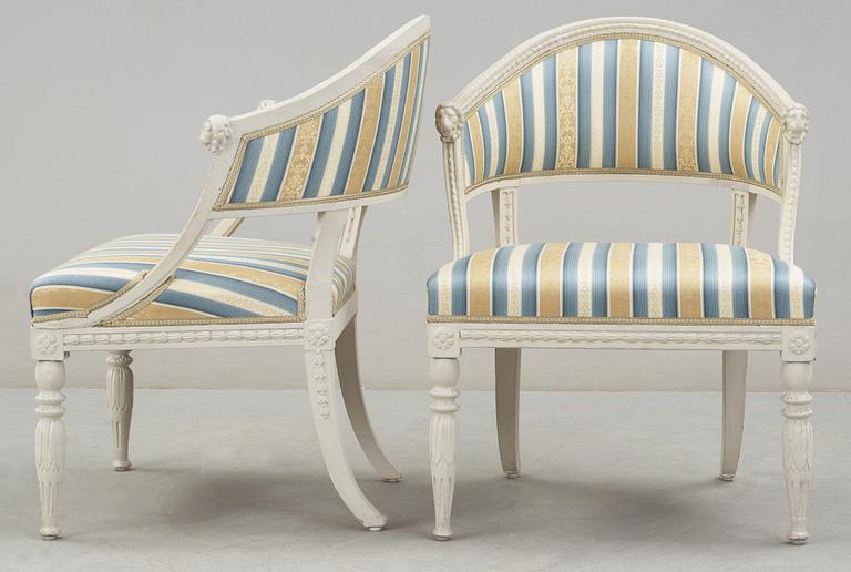 A pair of late Gustavian circa 1800 armchairs.